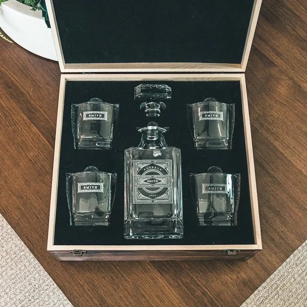 Whiskey Decanter Set with Personalized Glasses